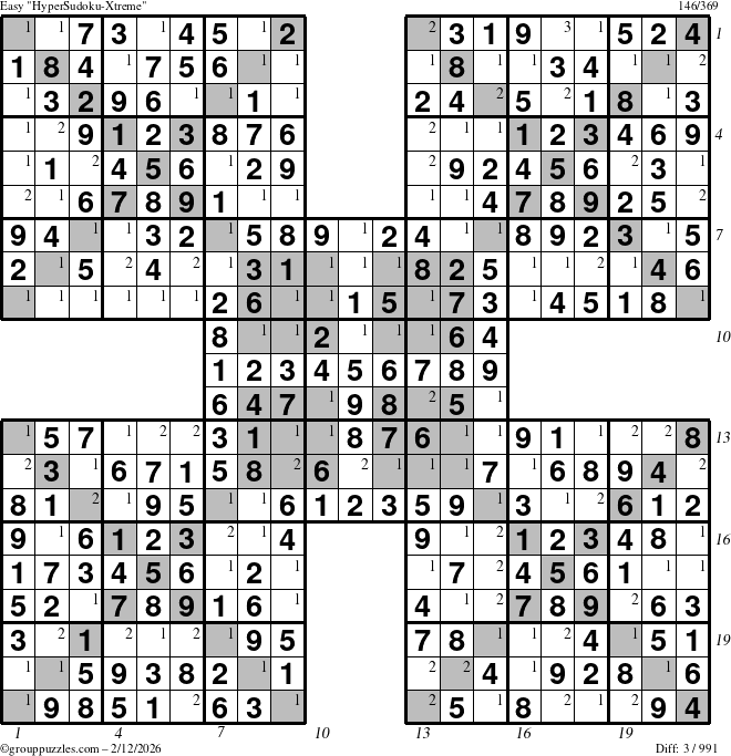 The grouppuzzles.com Easy cover-HyperXtreme puzzle for Thursday February 12, 2026, suitable for printing, with all 3 steps marked