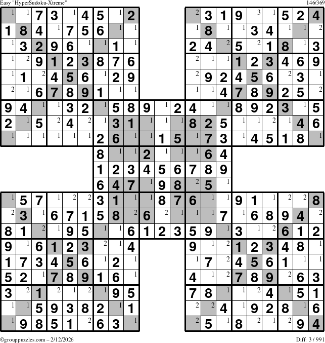 The grouppuzzles.com Easy cover-HyperXtreme puzzle for Thursday February 12, 2026 with the first 3 steps marked