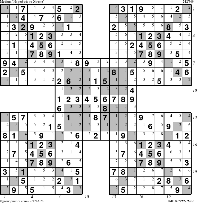 The grouppuzzles.com Medium cover-HyperXtreme puzzle for Thursday February 12, 2026, suitable for printing, with all 8 steps marked