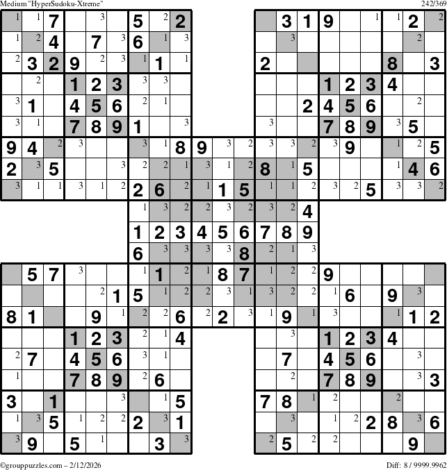 The grouppuzzles.com Medium cover-HyperXtreme puzzle for Thursday February 12, 2026 with the first 3 steps marked