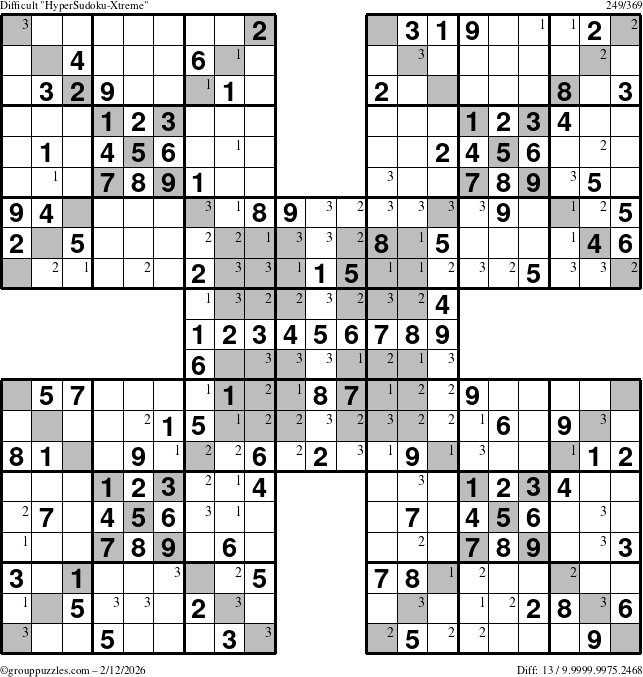 The grouppuzzles.com Difficult cover-HyperXtreme puzzle for Thursday February 12, 2026 with the first 3 steps marked