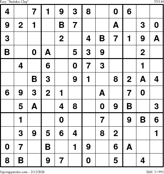 The grouppuzzles.com Easy Sudoku-12up puzzle for Thursday February 12, 2026