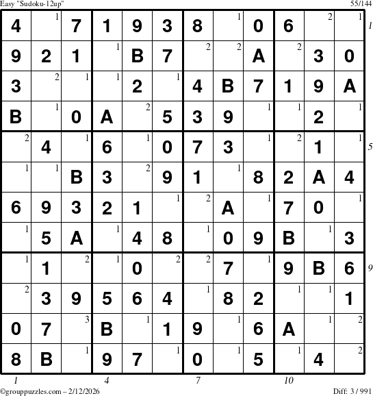 The grouppuzzles.com Easy Sudoku-12up puzzle for Thursday February 12, 2026 with all 3 steps marked