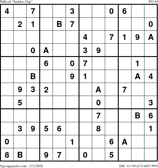 The grouppuzzles.com Difficult Sudoku-12up puzzle for Thursday February 12, 2026