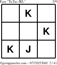 The grouppuzzles.com Easy TicTac-JKL puzzle for Sunday September 7, 2025
