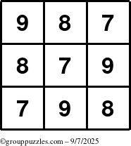 The grouppuzzles.com Answer grid for the TicTac-789 puzzle for Sunday September 7, 2025