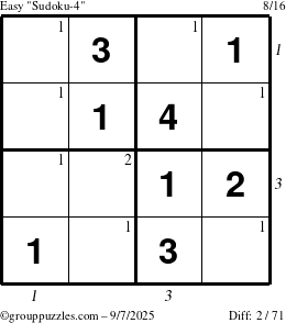The grouppuzzles.com Easy Sudoku-4 puzzle for Sunday September 7, 2025 with all 2 steps marked