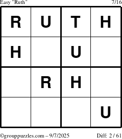 The grouppuzzles.com Easy Ruth puzzle for Sunday September 7, 2025