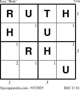 The grouppuzzles.com Easy Ruth puzzle for Sunday September 7, 2025 with all 2 steps marked