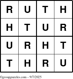 The grouppuzzles.com Answer grid for the Ruth puzzle for Sunday September 7, 2025