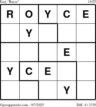 The grouppuzzles.com Easy Royce puzzle for Sunday September 7, 2025