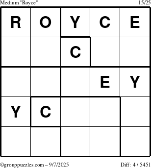 The grouppuzzles.com Medium Royce puzzle for Sunday September 7, 2025