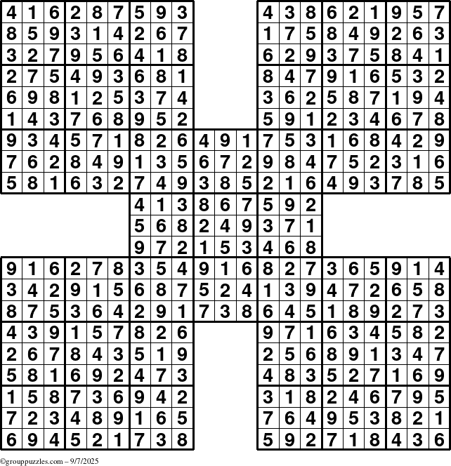 The grouppuzzles.com Answer grid for the Sudoku-by5 puzzle for Sunday September 7, 2025