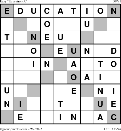 The grouppuzzles.com Easy Education-X puzzle for Sunday September 7, 2025