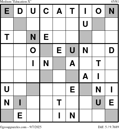 The grouppuzzles.com Medium Education-X puzzle for Sunday September 7, 2025