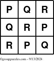 The grouppuzzles.com Answer grid for the TicTac-PQR puzzle for Friday September 13, 2024