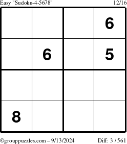 The grouppuzzles.com Easy Sudoku-4-5678 puzzle for Friday September 13, 2024