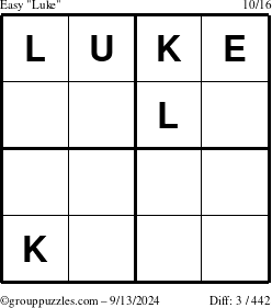 The grouppuzzles.com Easy Luke puzzle for Friday September 13, 2024