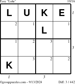 The grouppuzzles.com Easy Luke puzzle for Friday September 13, 2024 with all 3 steps marked