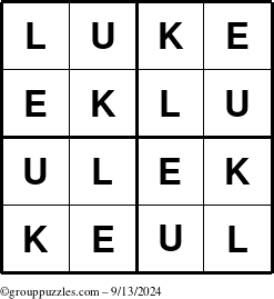 The grouppuzzles.com Answer grid for the Luke puzzle for Friday September 13, 2024