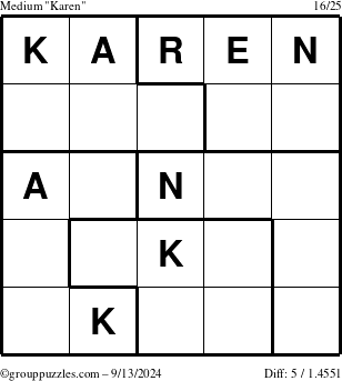 The grouppuzzles.com Medium Karen puzzle for Friday September 13, 2024