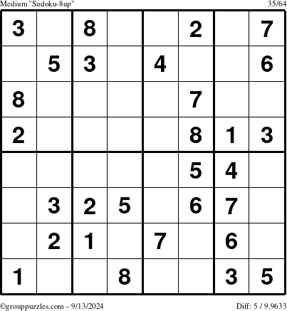 The grouppuzzles.com Medium Sudoku-8up puzzle for Friday September 13, 2024