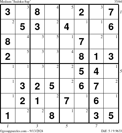 The grouppuzzles.com Medium Sudoku-8up puzzle for Friday September 13, 2024 with all 5 steps marked