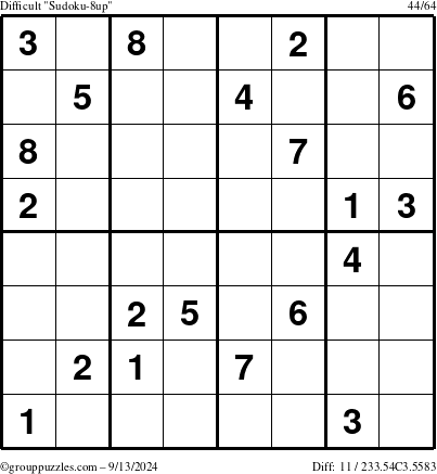 The grouppuzzles.com Difficult Sudoku-8up puzzle for Friday September 13, 2024