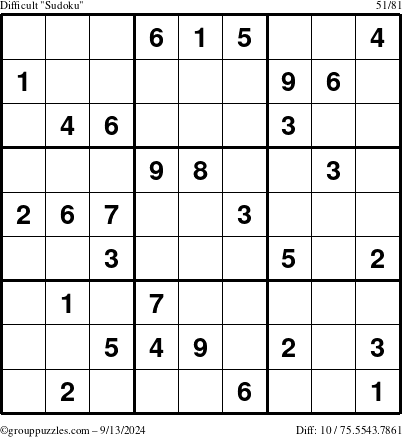 The grouppuzzles.com Difficult Sudoku puzzle for Friday September 13, 2024