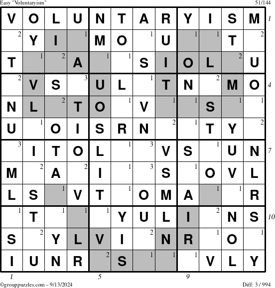 The grouppuzzles.com Easy Voluntaryism puzzle for Friday September 13, 2024 with all 3 steps marked