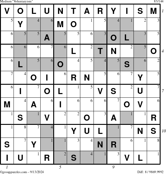 The grouppuzzles.com Medium Voluntaryism puzzle for Friday September 13, 2024, suitable for printing, with all 8 steps marked