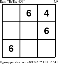 The grouppuzzles.com Easy TicTac-456 puzzle for Friday August 15, 2025