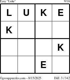The grouppuzzles.com Easy Luke puzzle for Friday August 15, 2025