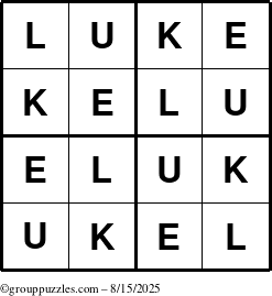 The grouppuzzles.com Answer grid for the Luke puzzle for Friday August 15, 2025