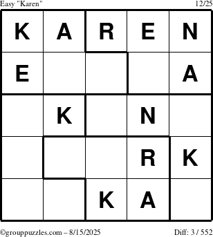 The grouppuzzles.com Easy Karen puzzle for Friday August 15, 2025
