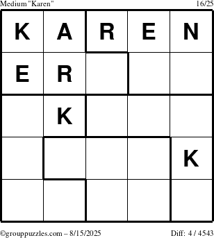 The grouppuzzles.com Medium Karen puzzle for Friday August 15, 2025
