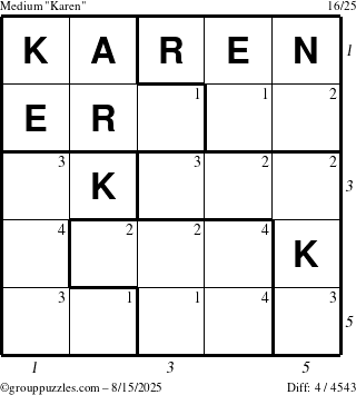 The grouppuzzles.com Medium Karen puzzle for Friday August 15, 2025 with all 4 steps marked