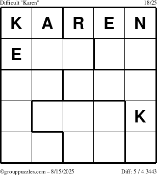 The grouppuzzles.com Difficult Karen puzzle for Friday August 15, 2025