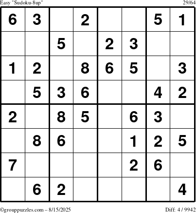 The grouppuzzles.com Easy Sudoku-8up puzzle for Friday August 15, 2025
