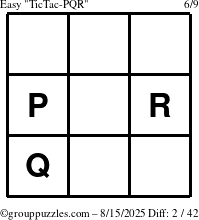 The grouppuzzles.com Easy TicTac-PQR puzzle for Friday August 15, 2025