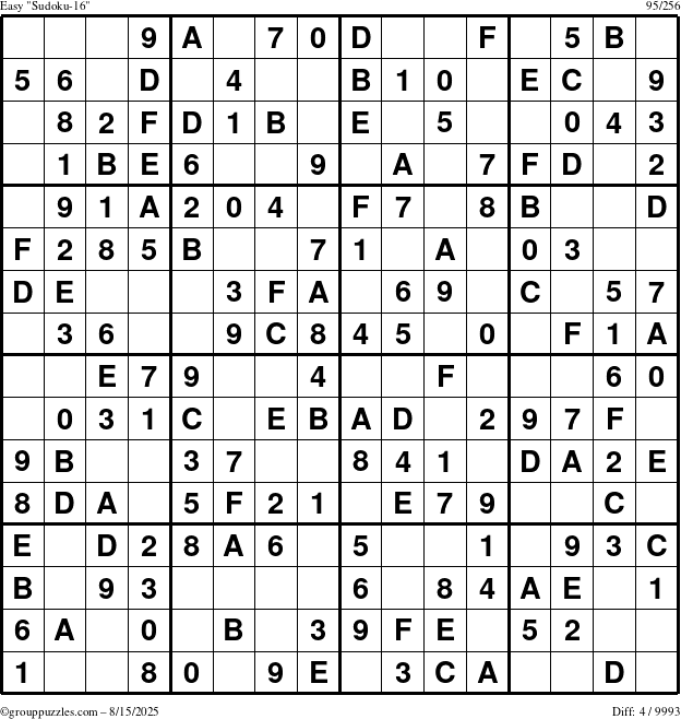 The grouppuzzles.com Easy Sudoku-16 puzzle for Friday August 15, 2025