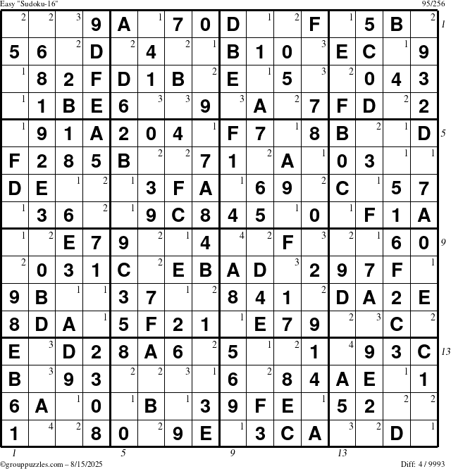 The grouppuzzles.com Easy Sudoku-16 puzzle for Friday August 15, 2025 with all 4 steps marked