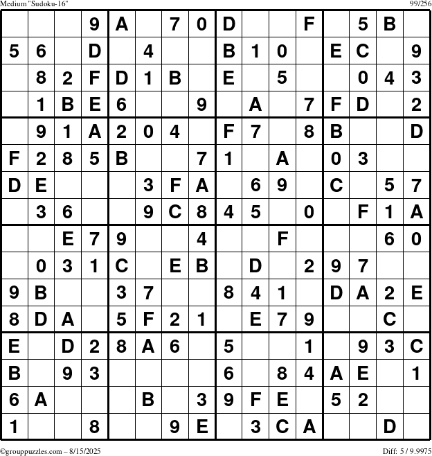 The grouppuzzles.com Medium Sudoku-16 puzzle for Friday August 15, 2025