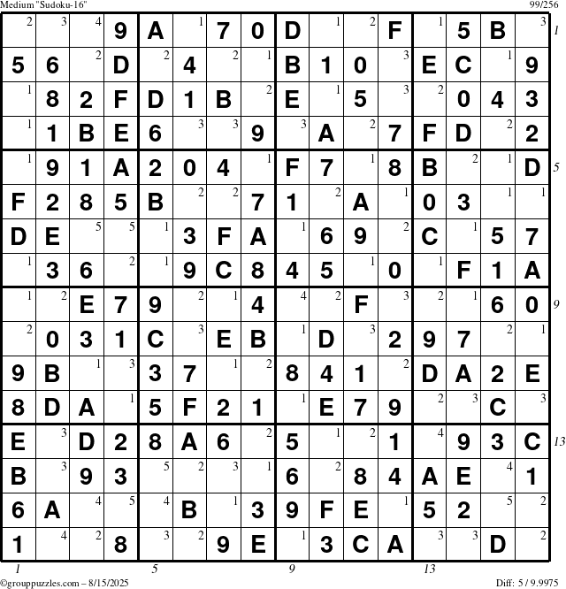 The grouppuzzles.com Medium Sudoku-16 puzzle for Friday August 15, 2025 with all 5 steps marked