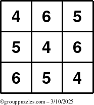 The grouppuzzles.com Answer grid for the TicTac-456 puzzle for Monday March 10, 2025