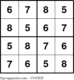 The grouppuzzles.com Answer grid for the Sudoku-4-5678 puzzle for Monday March 10, 2025