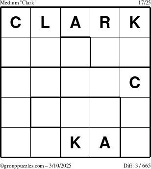 The grouppuzzles.com Medium Clark puzzle for Monday March 10, 2025