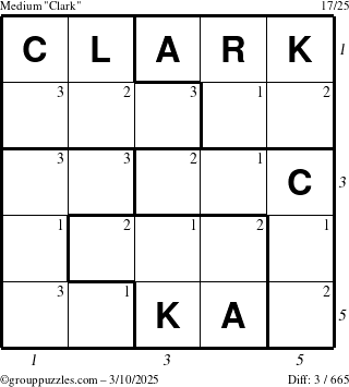 The grouppuzzles.com Medium Clark puzzle for Monday March 10, 2025 with all 3 steps marked