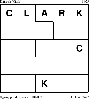 The grouppuzzles.com Difficult Clark puzzle for Monday March 10, 2025