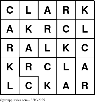 The grouppuzzles.com Answer grid for the Clark puzzle for Monday March 10, 2025